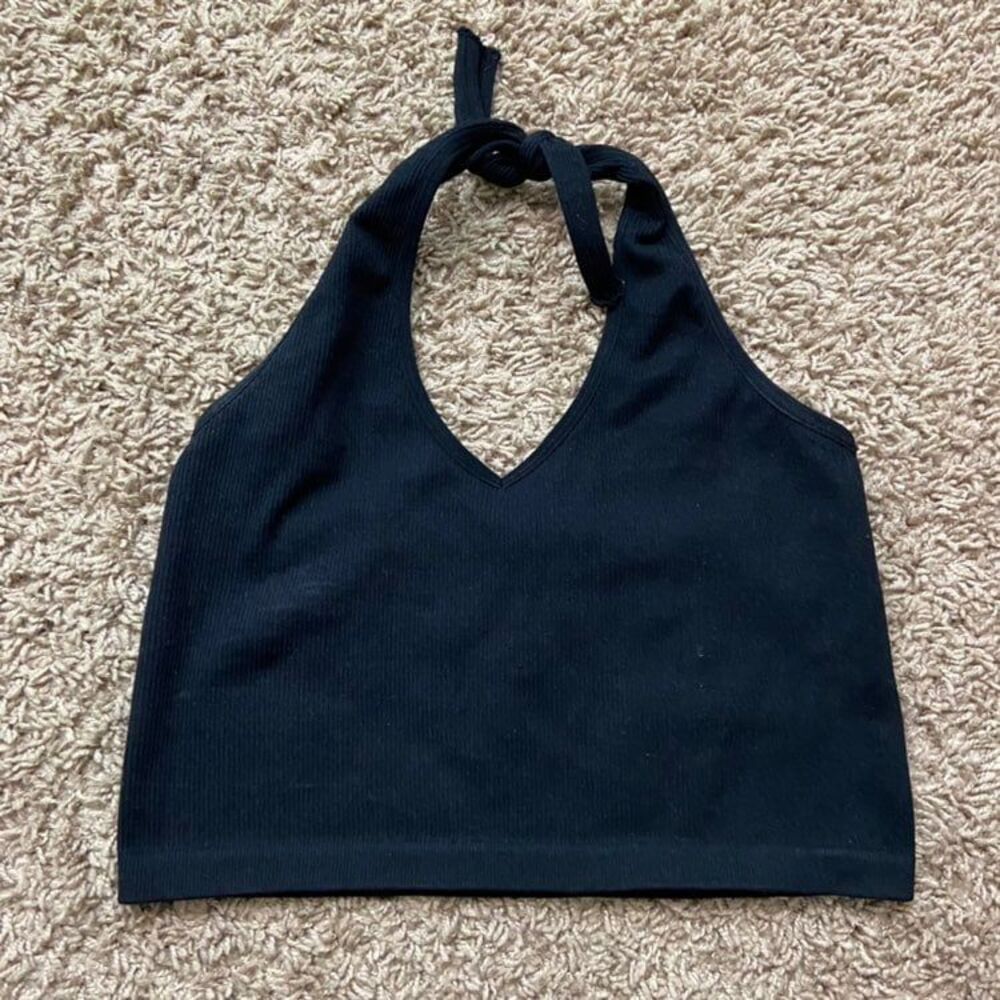 Bozzolo Solid Backless Crop Halter Top - Picture 2 of 5